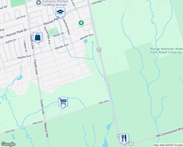 map of restaurants, bars, coffee shops, grocery stores, and more near 322 Boundary Boulevard in Whitchurch-Stouffville