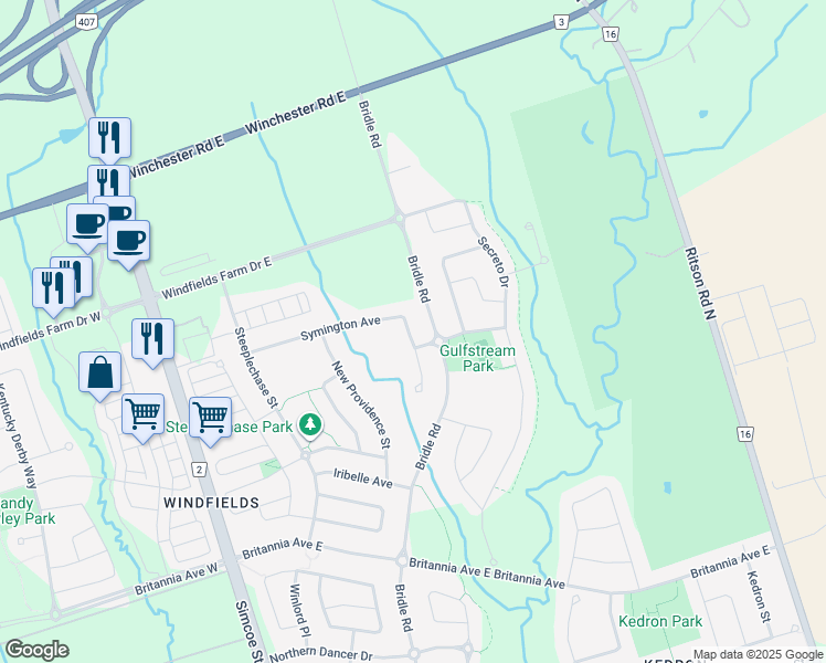 map of restaurants, bars, coffee shops, grocery stores, and more near 258 Symington Avenue in Oshawa
