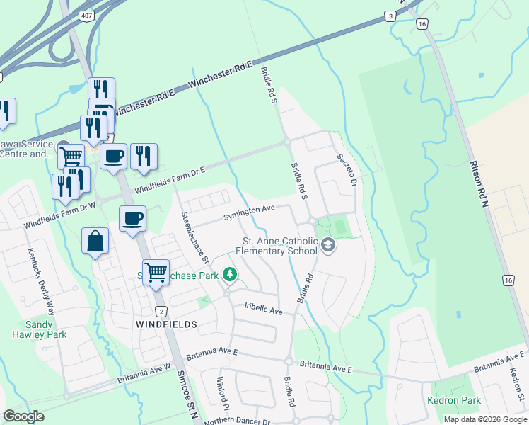 map of restaurants, bars, coffee shops, grocery stores, and more near 199 Symington Avenue in Oshawa