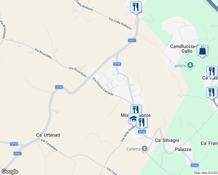 map of restaurants, bars, coffee shops, grocery stores, and more near 9 Via Pozzo Castello in Misano Monte
