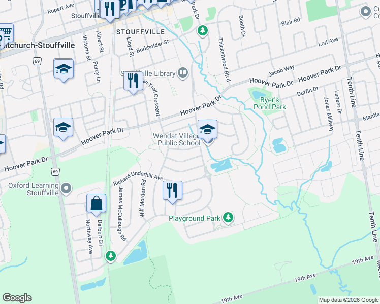 map of restaurants, bars, coffee shops, grocery stores, and more near 23 Harry Sanders Avenue in Whitchurch-Stouffville