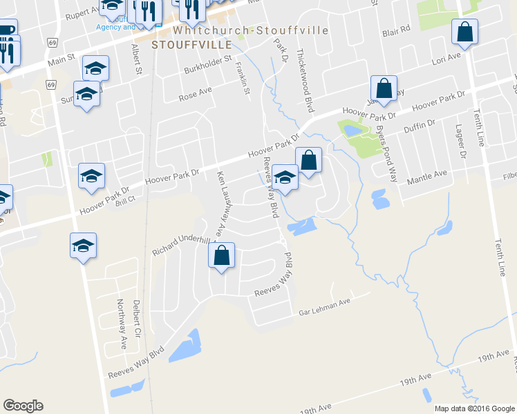 map of restaurants, bars, coffee shops, grocery stores, and more near 23 Harry Sanders Avenue in Whitchurch-Stouffville