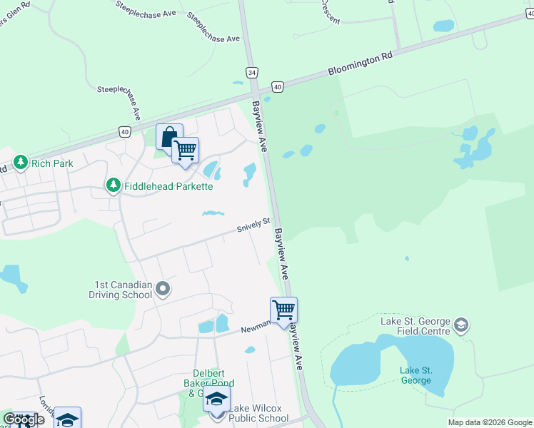 map of restaurants, bars, coffee shops, grocery stores, and more near 10 Bayview Court South in Richmond Hill