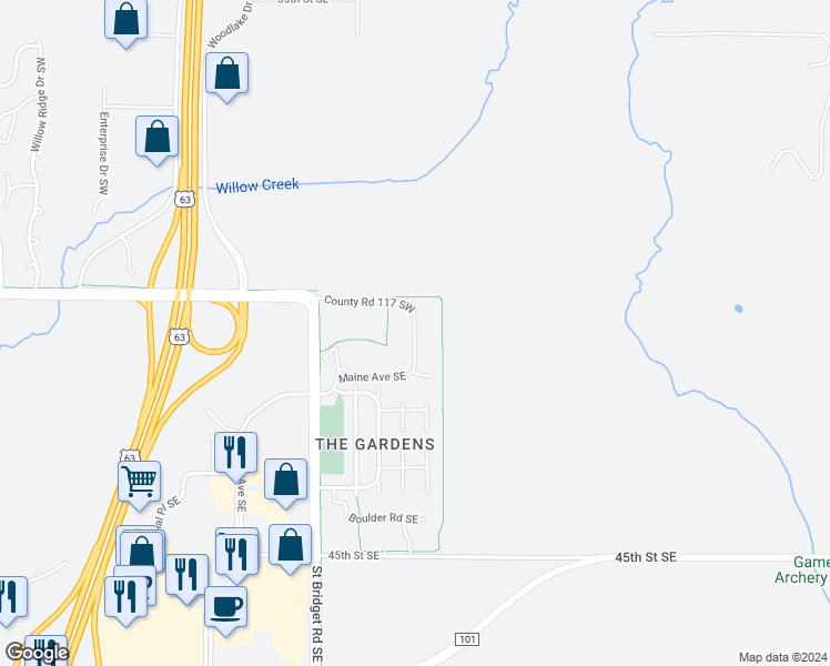 map of restaurants, bars, coffee shops, grocery stores, and more near 4004 Maine Avenue Southeast in Rochester