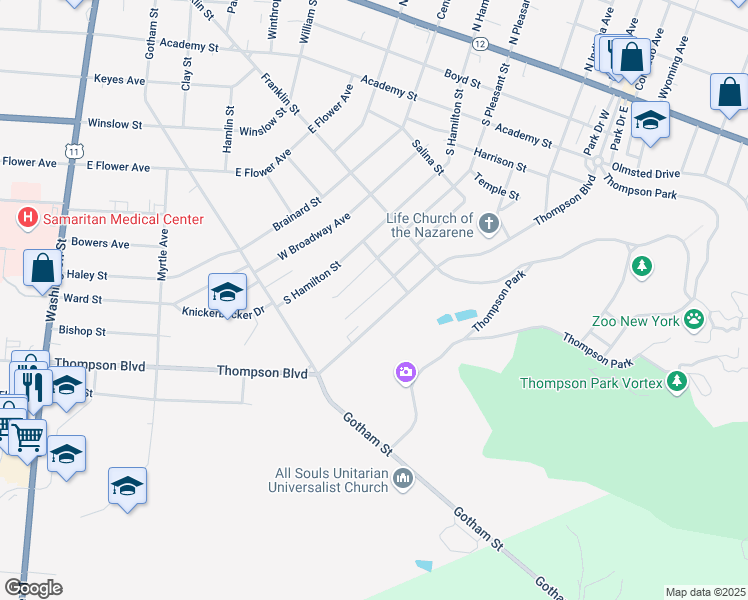 map of restaurants, bars, coffee shops, grocery stores, and more near 376 Pawling Street in Watertown