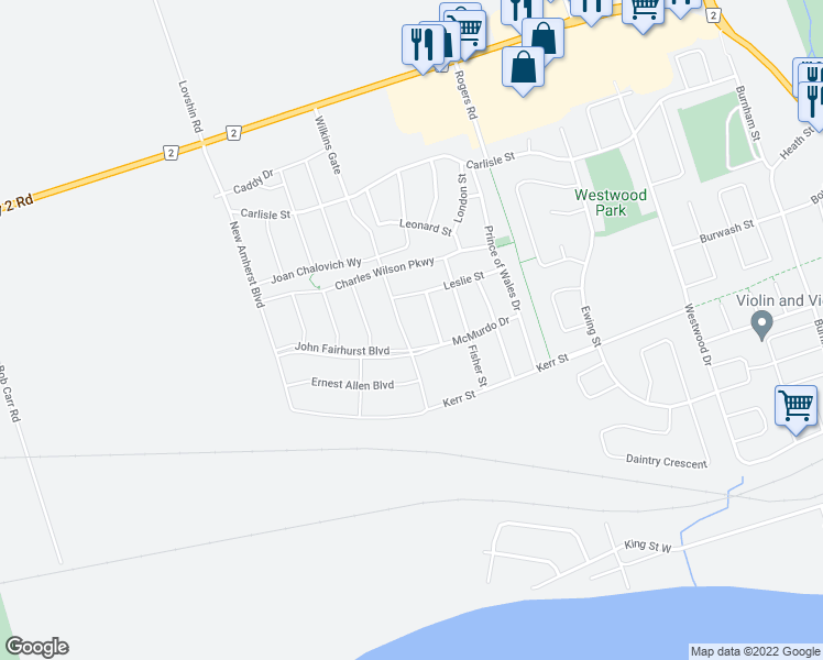 map of restaurants, bars, coffee shops, grocery stores, and more near in Cobourg
