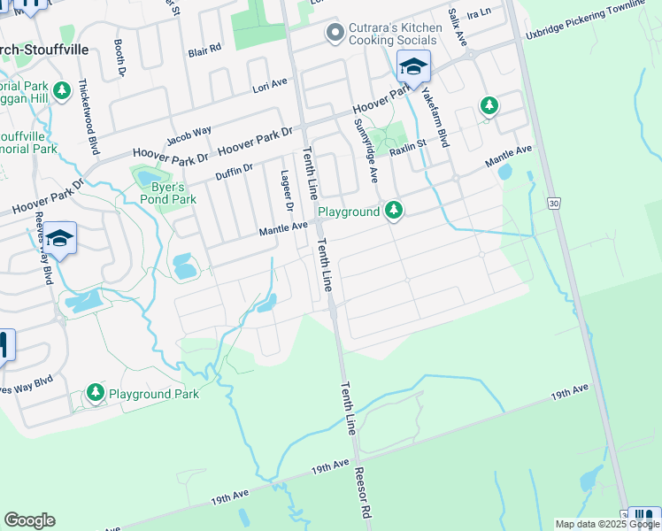 map of restaurants, bars, coffee shops, grocery stores, and more near 11809 Tenth Line in Markham
