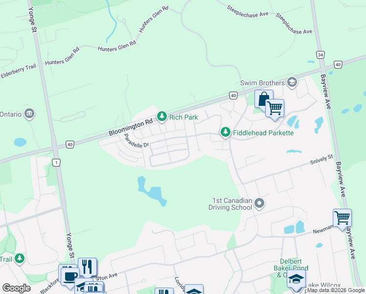 map of restaurants, bars, coffee shops, grocery stores, and more near 24 Plantain Lane in Richmond Hill