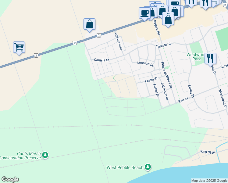 map of restaurants, bars, coffee shops, grocery stores, and more near 724 James Sweetman Avenue in Cobourg