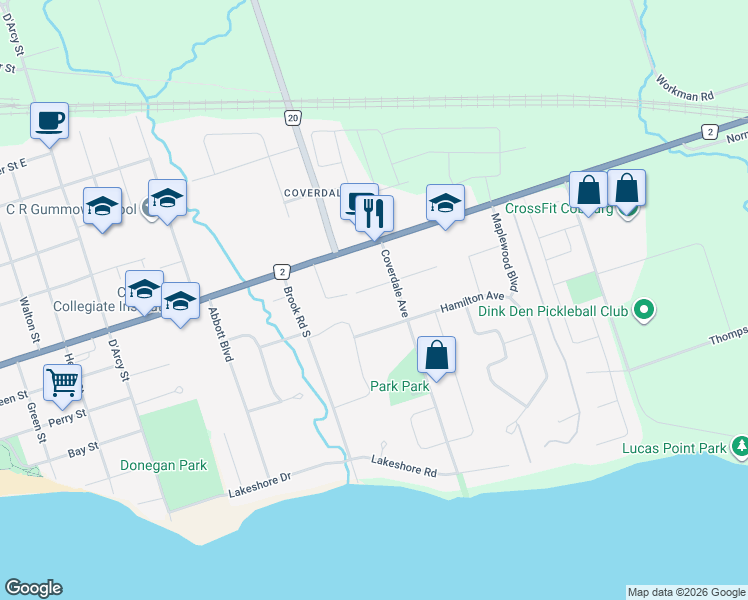 map of restaurants, bars, coffee shops, grocery stores, and more near 9 Orchard Avenue in Cobourg