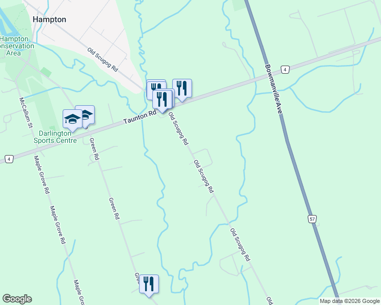 map of restaurants, bars, coffee shops, grocery stores, and more near 4838 Old Scugog Road in Haydon