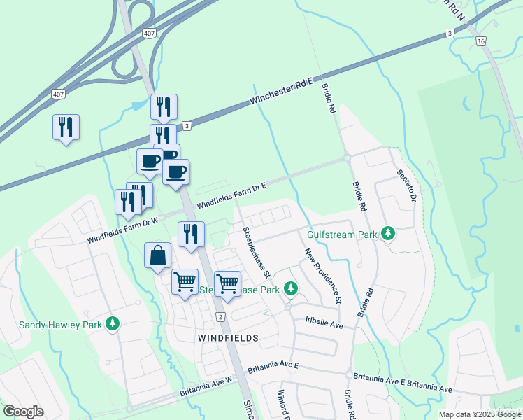 map of restaurants, bars, coffee shops, grocery stores, and more near in Oshawa