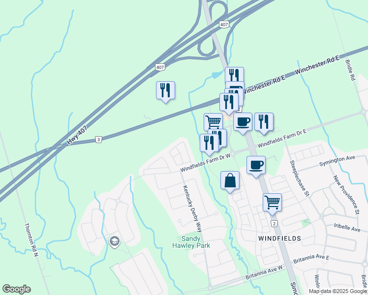 map of restaurants, bars, coffee shops, grocery stores, and more near 2656 Deputy Minister Path in Oshawa