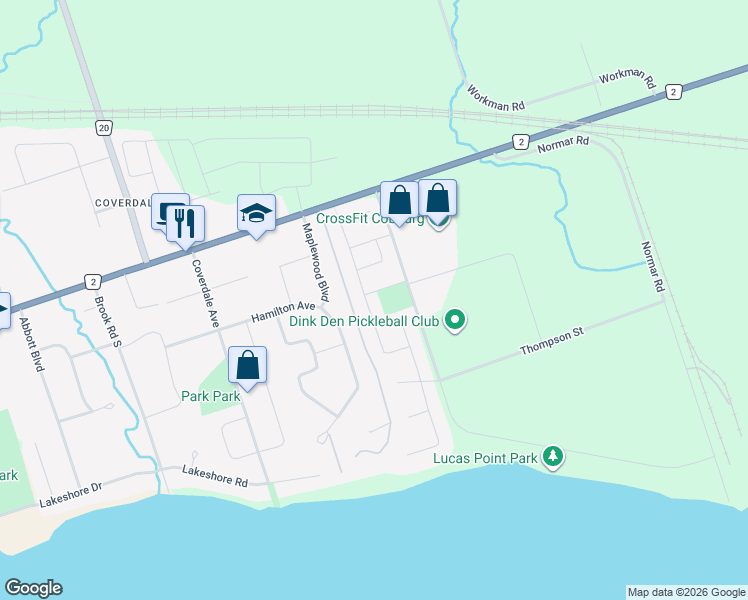 map of restaurants, bars, coffee shops, grocery stores, and more near 166 Carroll Crescent in Cobourg