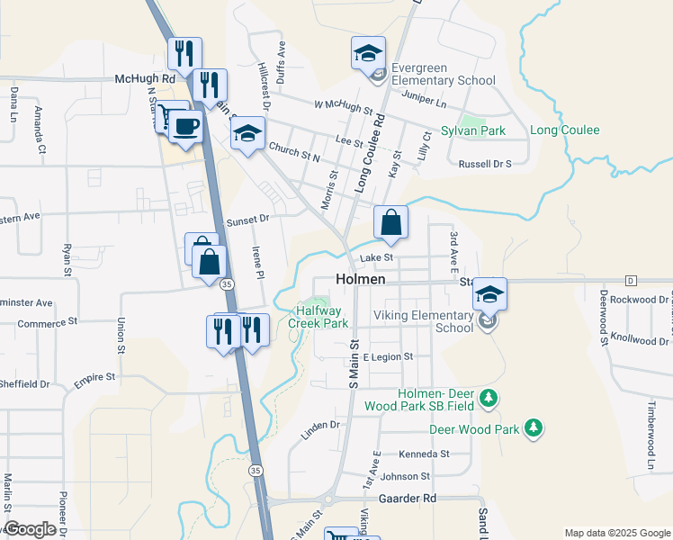 map of restaurants, bars, coffee shops, grocery stores, and more near in Holmen