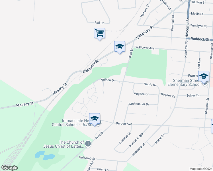map of restaurants, bars, coffee shops, grocery stores, and more near 945 Kieff Drive in Watertown