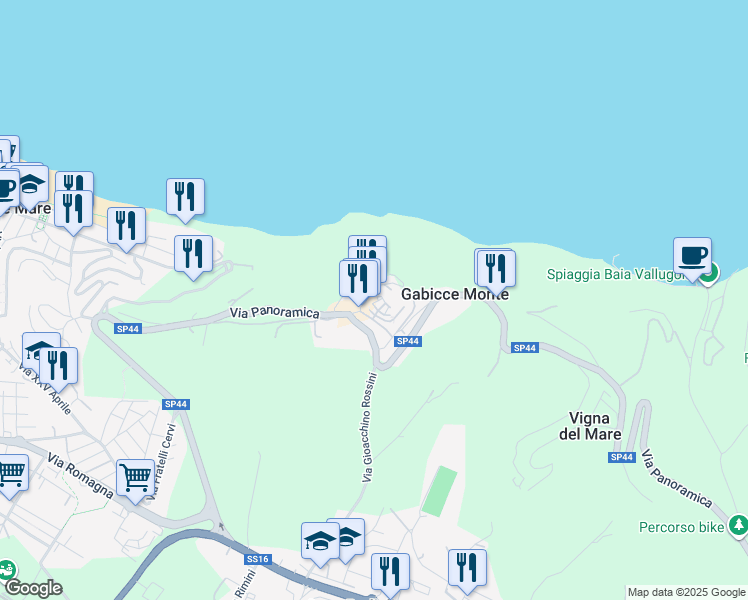 map of restaurants, bars, coffee shops, grocery stores, and more near 2 Via dell'Orizzonte in Gabicce Monte