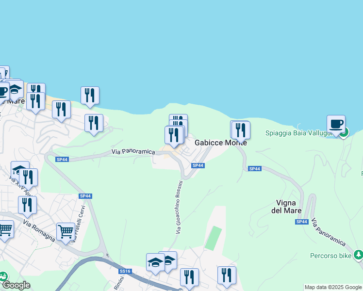 map of restaurants, bars, coffee shops, grocery stores, and more near 2 Via dell'Orizzonte in Gabicce Monte