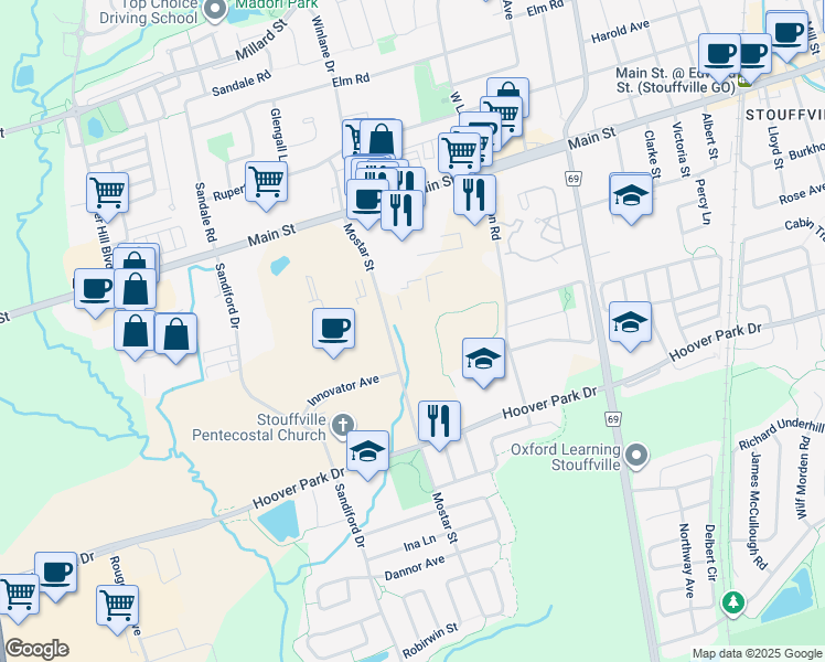 map of restaurants, bars, coffee shops, grocery stores, and more near in Whitchurch-Stouffville