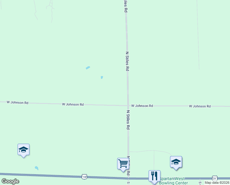 map of restaurants, bars, coffee shops, grocery stores, and more near 2478 West Johnson Road in Ludington