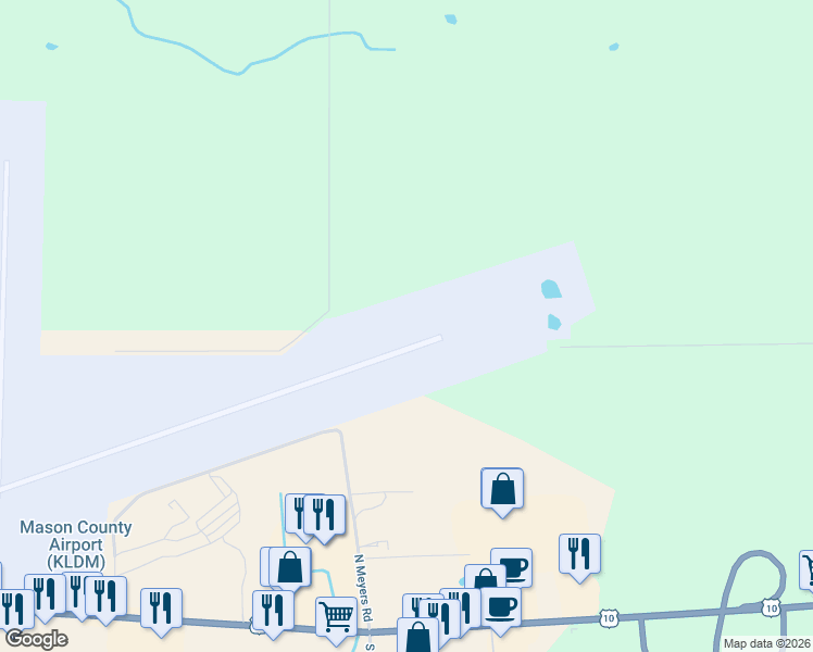map of restaurants, bars, coffee shops, grocery stores, and more near 190 North Meyers Road in Pere Marquette Charter Township