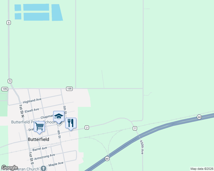 map of restaurants, bars, coffee shops, grocery stores, and more near in Butterfield