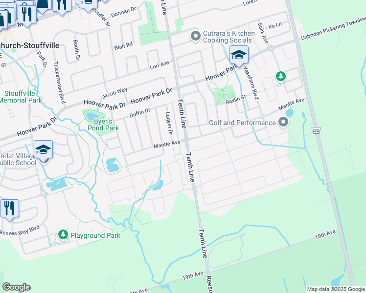 map of restaurants, bars, coffee shops, grocery stores, and more near in Whitchurch-Stouffville