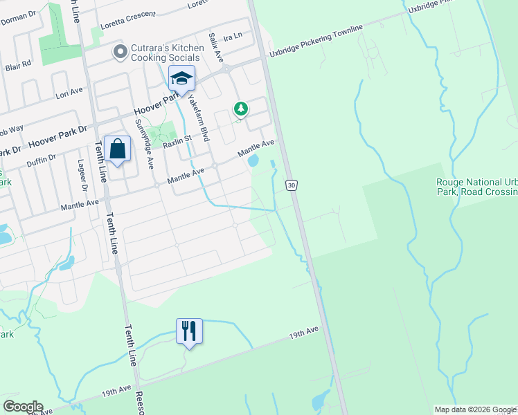 map of restaurants, bars, coffee shops, grocery stores, and more near 301 Wesmina Avenue in Whitchurch-Stouffville