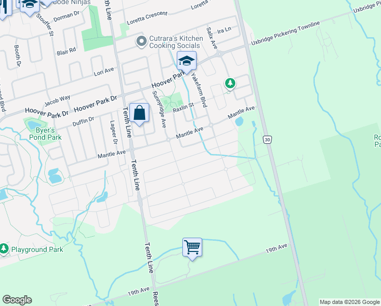 map of restaurants, bars, coffee shops, grocery stores, and more near 164 Wesmina Avenue in Whitchurch-Stouffville