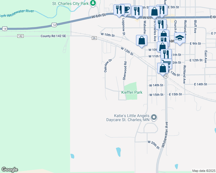 map of restaurants, bars, coffee shops, grocery stores, and more near 1325 Oakview Drive in Saint Charles