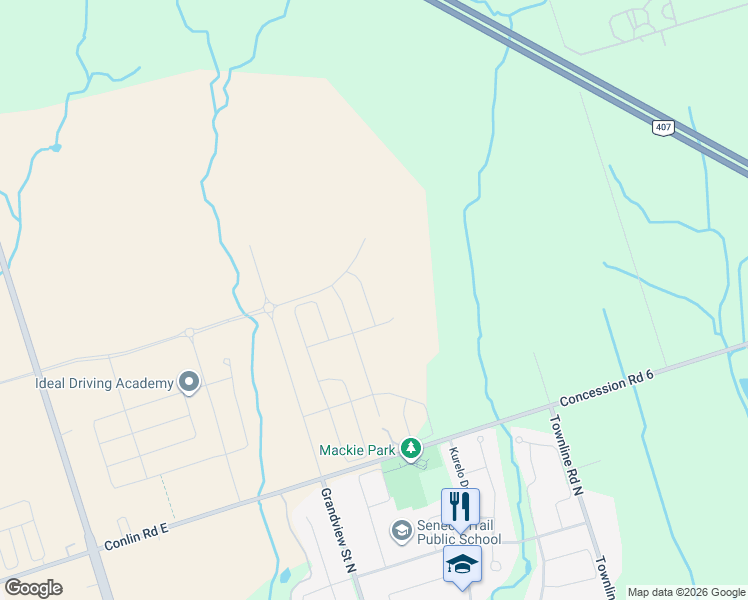 map of restaurants, bars, coffee shops, grocery stores, and more near 2215 Beckman Crescent in Oshawa