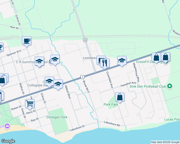 map of restaurants, bars, coffee shops, grocery stores, and more near in Cobourg