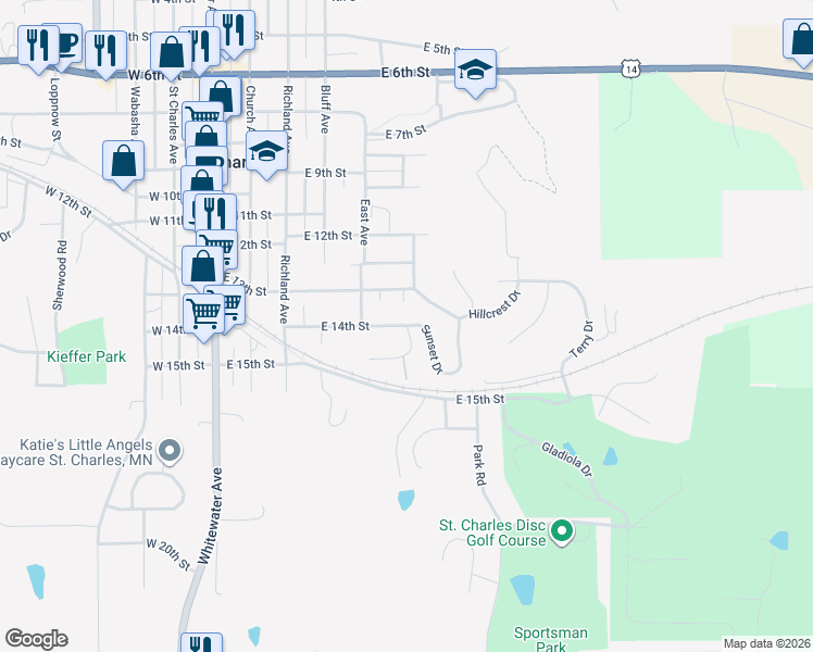 map of restaurants, bars, coffee shops, grocery stores, and more near 100 Clover Court in Saint Charles