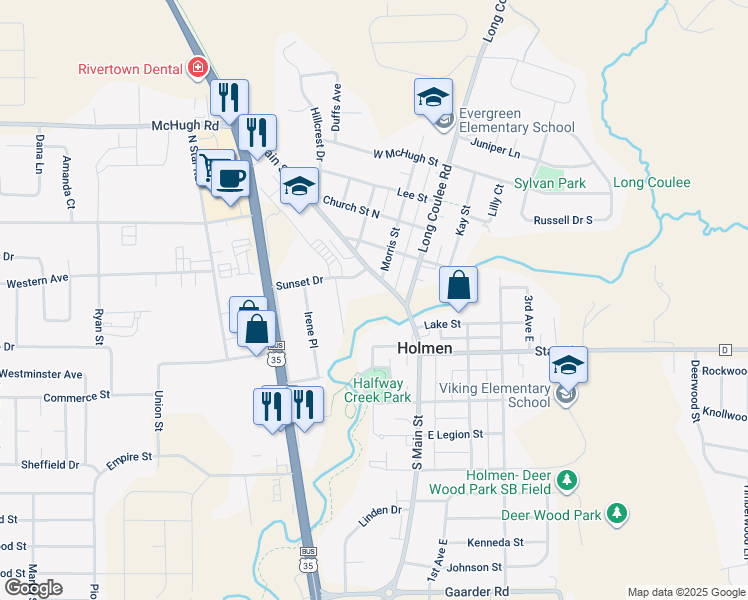 map of restaurants, bars, coffee shops, grocery stores, and more near in Holmen