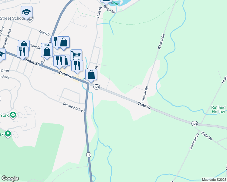 map of restaurants, bars, coffee shops, grocery stores, and more near 24951 New York 126 in Watertown