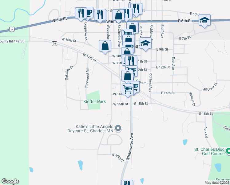 map of restaurants, bars, coffee shops, grocery stores, and more near 237 West 14th Street in Saint Charles