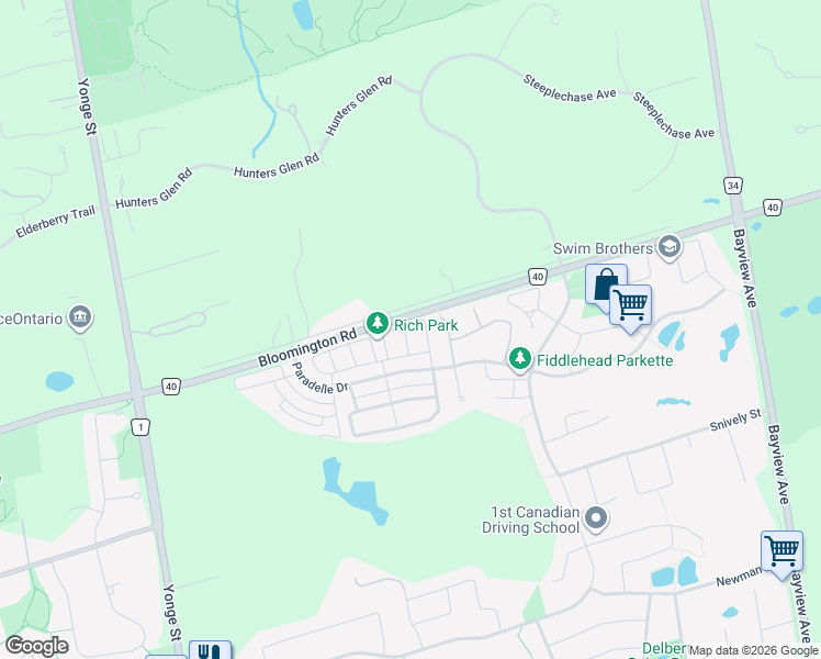 map of restaurants, bars, coffee shops, grocery stores, and more near 23 Thornapple Lane in Richmond Hill