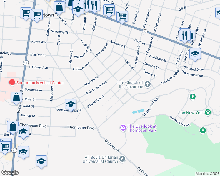 map of restaurants, bars, coffee shops, grocery stores, and more near 528 South Hamilton Street in Watertown