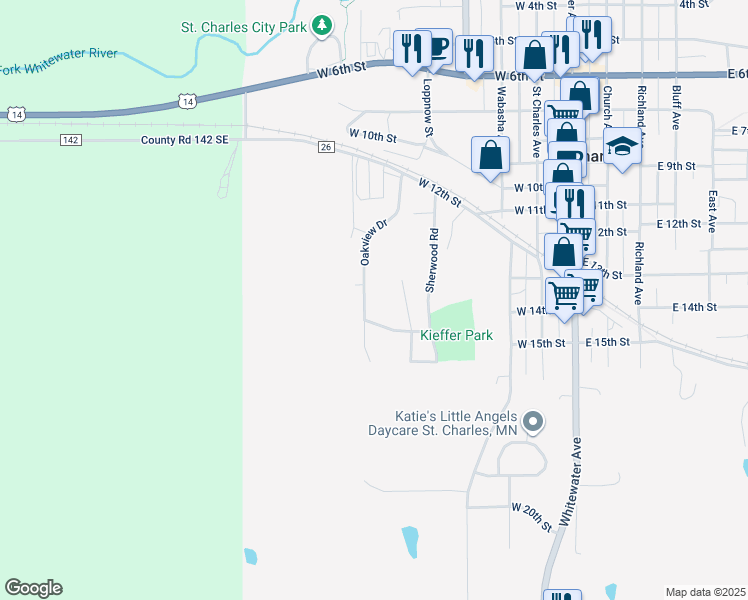 map of restaurants, bars, coffee shops, grocery stores, and more near 1325 Oakview Drive in Saint Charles