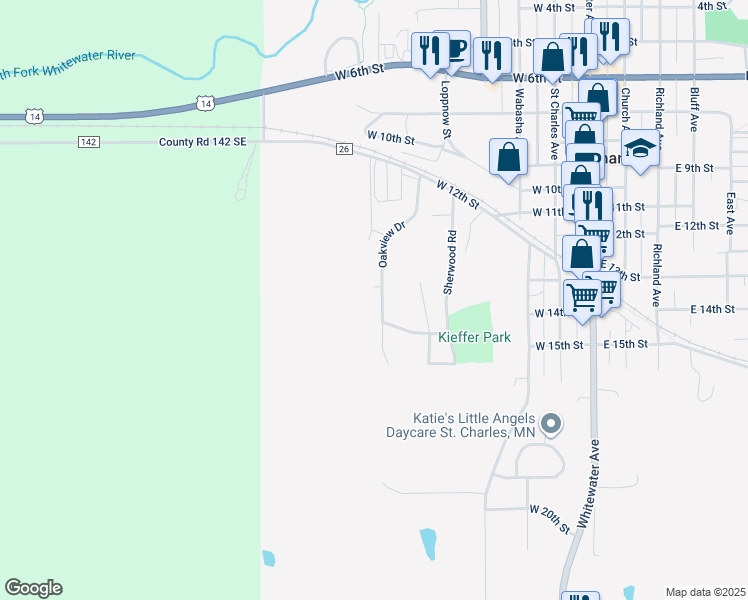 map of restaurants, bars, coffee shops, grocery stores, and more near 1324 Oakview Drive in Saint Charles