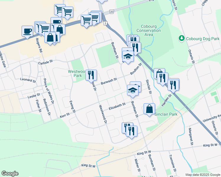 map of restaurants, bars, coffee shops, grocery stores, and more near 675 Hayden Crescent in Cobourg