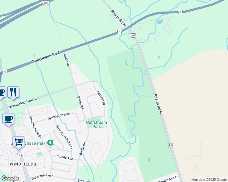 map of restaurants, bars, coffee shops, grocery stores, and more near 384 Arctic Red Drive in Oshawa