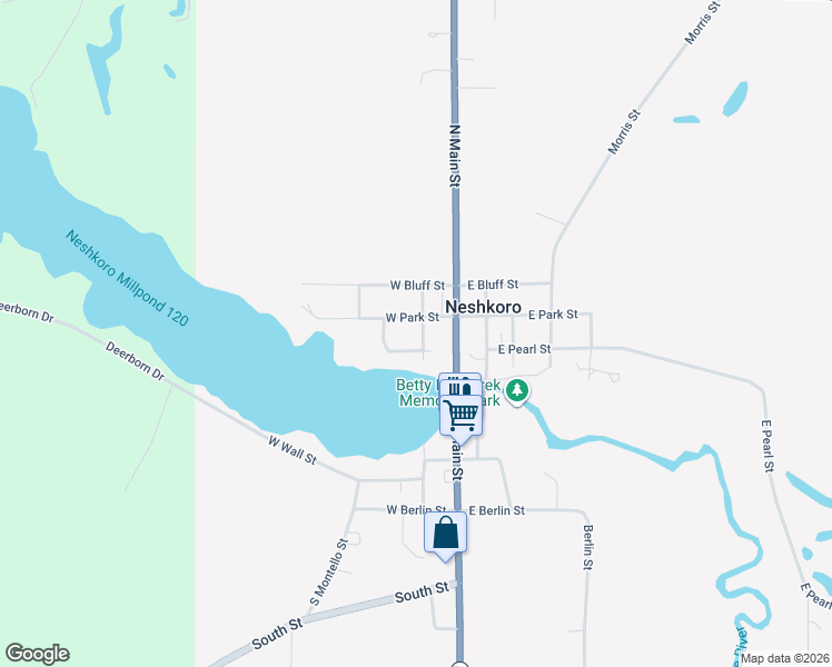 map of restaurants, bars, coffee shops, grocery stores, and more near 206 West Pearl Street in Neshkoro