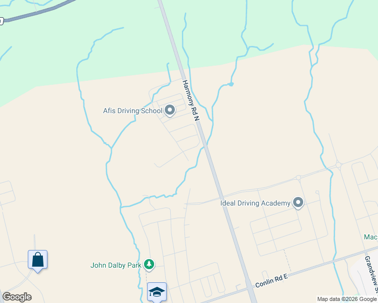 map of restaurants, bars, coffee shops, grocery stores, and more near 1039 Thompson Drive in Oshawa
