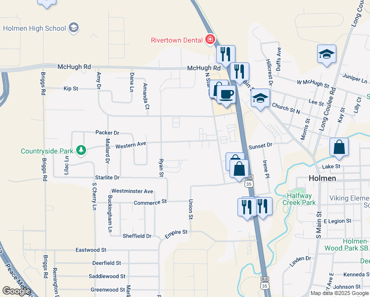 map of restaurants, bars, coffee shops, grocery stores, and more near 642 Western Avenue in Holmen