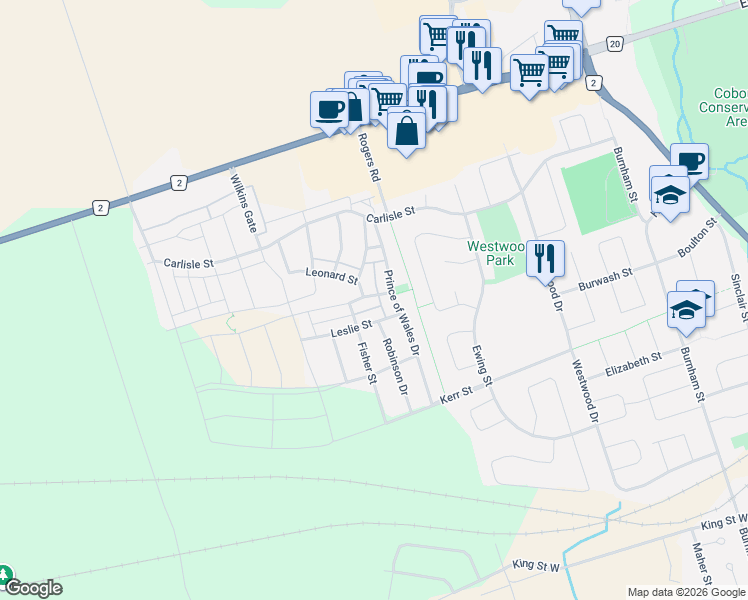 map of restaurants, bars, coffee shops, grocery stores, and more near in Cobourg
