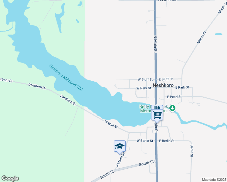 map of restaurants, bars, coffee shops, grocery stores, and more near 408 West Park Street in Neshkoro