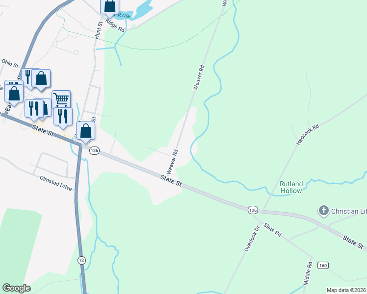 map of restaurants, bars, coffee shops, grocery stores, and more near 20590 Weaver Rd in Watertown