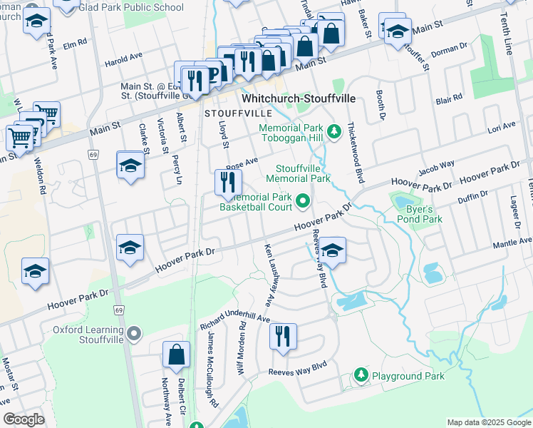 map of restaurants, bars, coffee shops, grocery stores, and more near in Whitchurch-Stouffville