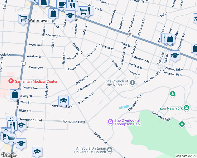 map of restaurants, bars, coffee shops, grocery stores, and more near 528 South Hamilton Street in Watertown